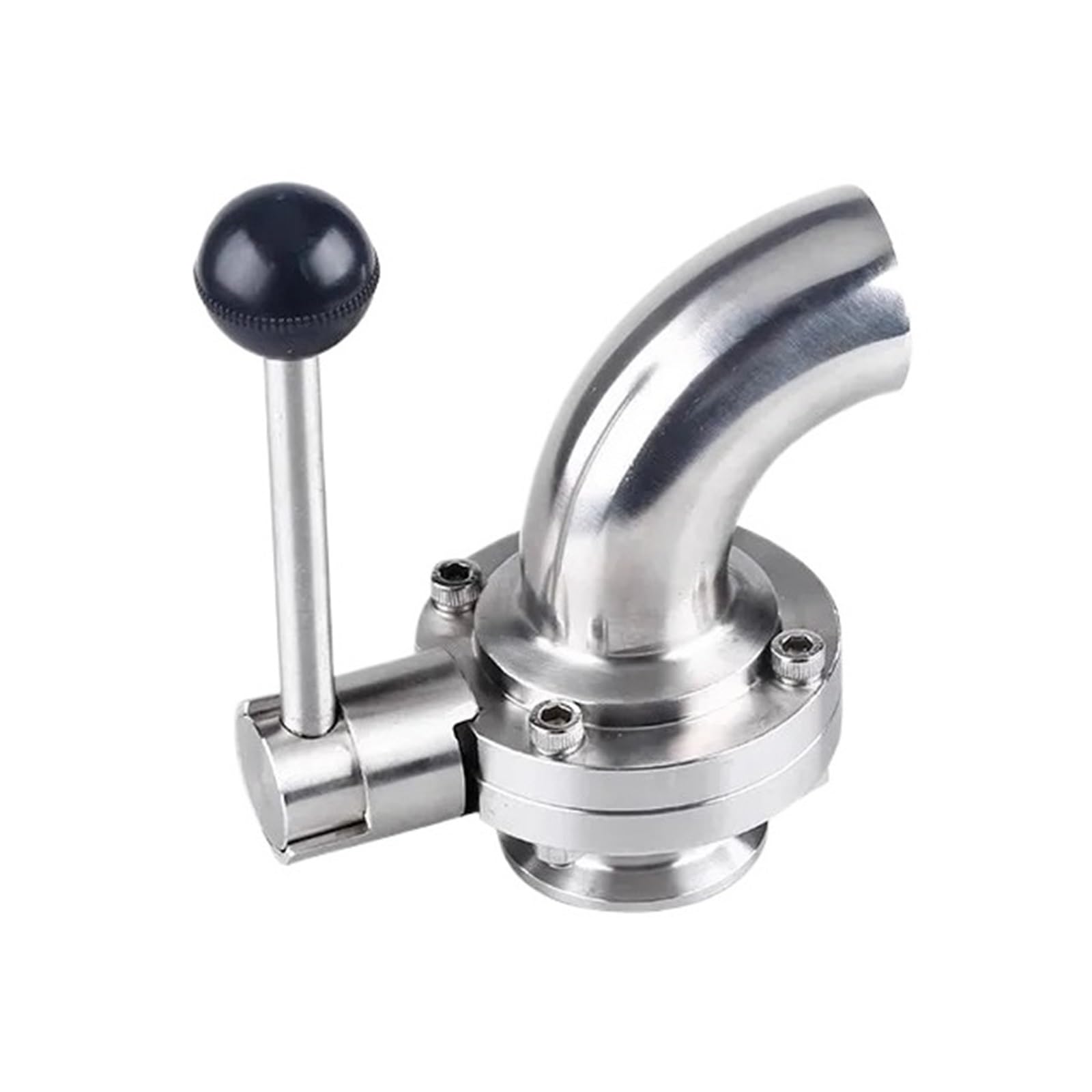 1pcs 1.5"(38mm) Ferrule 50.5mm Tri Clamp Butterfly Valve with Elbow with Pull Handle 304 Stainless Steel