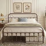 VECELO Full Size Victorian Style Metal Bed Frame with Headboard and Footboard Under Bed Storage No Box Spring Needed Strong Slat Suppor Bed Frame Purple Bronze