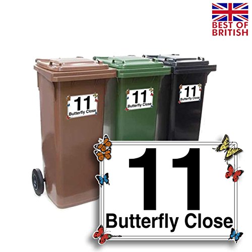 Butterfly Personalised Wheelie Bin Sticker/Vinyl Labels with House