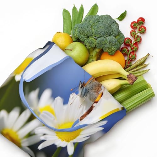 Canvas Tote Bag for Women Shoulder Tote Purse Reusable Grocery Bag Butterfly On Daisy Aesthetic Shopping Bags4