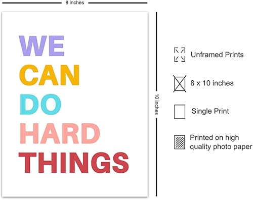 Vista 2 de We Can Do Hard Things Sign - Motivational Art Print - Inspirational Wall Art Poster - Bedroom Decor for Girls, Boys or Kids Room, Classroom, Office
