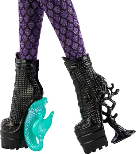 Image of Monster High x Wednesday Doll and Accessories, Bianca Barclay Collectible in Nevermore Academy Uniform with Siren Amulet, Backpack and Doll Stand | Nevermore Academy Uniform, Siren Amulet, Backpack, Doll Stand