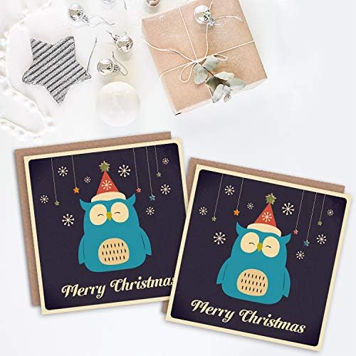 Wee Blue Coo Christmas Cards 6 Pack - Cute Owl Bird Snowflake Set Xmas Cards