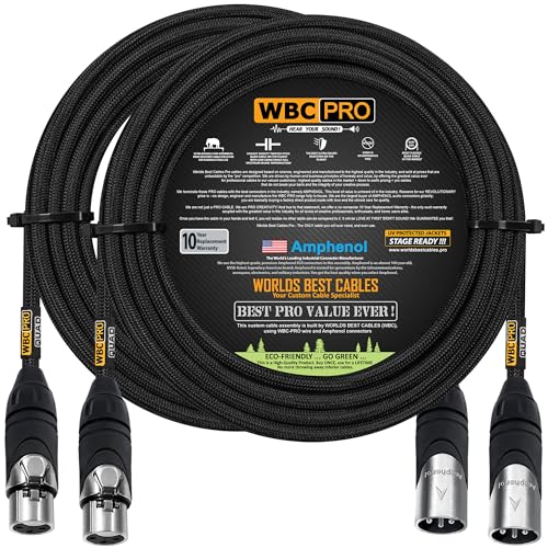 2 Units - 20 Foot - WBC-PRO-Quad Ultra-Silent Ultra-Flexible Balanced Star-Quad Cable with Amphenol Male & Female XLR Plugs & Black Tweed Jacket