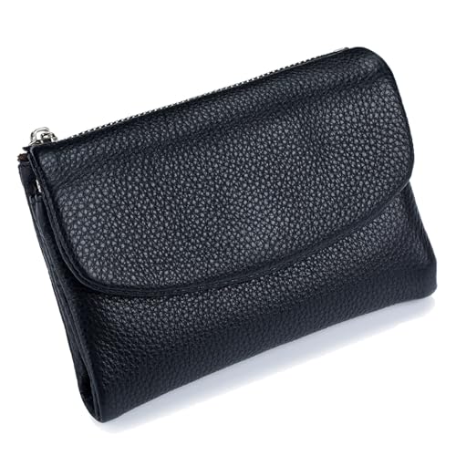 Unisex Pebble Leather Wallet - Ultra Slim Bifold Unisex Soft Pebble Leather Wallet, Premium Pebbled Full Grain Leather, Compact Card Holder with Coin Pocket, for Women & Men (Black)