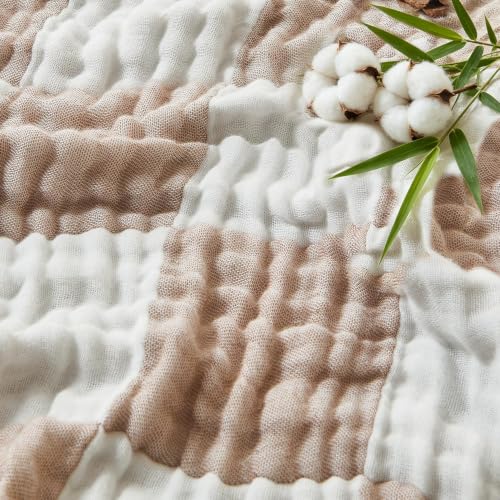 Image of EMME Muslin Blanket Adults Checkered Cotton Light Tan Queen 80 inchx90 inch