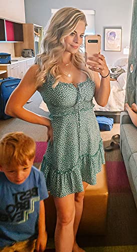 Image of Valphsio Womens Smocked Dress Ruffle Floral Tie Front Boho Short Dresses