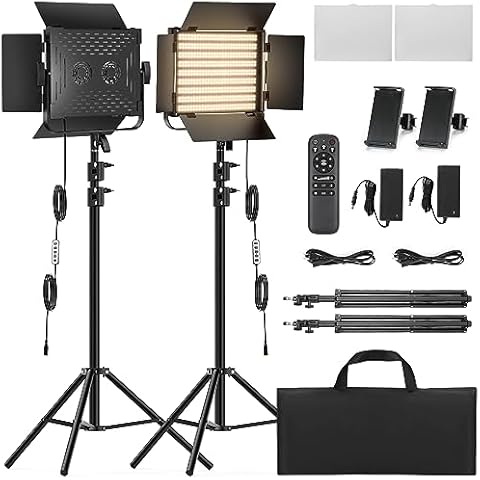 RGB Photography Video Lighting Kit, 2 Pack 50W Bi-Color Energy-Saving LED Video Studio Lights with 2300k~8500k Dimmable CRI 97+ for Filming Camera Photo Recording Stage Shooting Streaming YouTube TikT Cover
