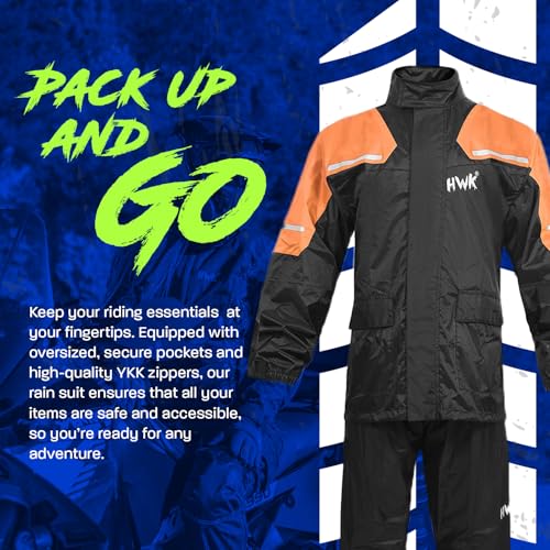 image for HWK Motorcycle Rain Suit for Men and Women, Two-Piece Waterproof Motor
