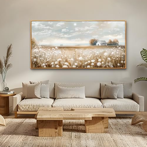 ERQINHUA Large Canvas Wall Decor For Living Room Dining Room Art Prints White Flowers Landscape Painting Wood Frame Wall Art For Kitchen Corridor Bedroom Bathroom Home Decor Aesthetics 30x60 In