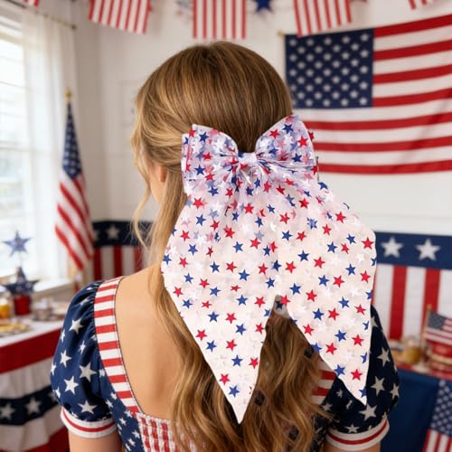 Pinza para cabello con moño patriótico rojo, blanco y azul miniatura 6