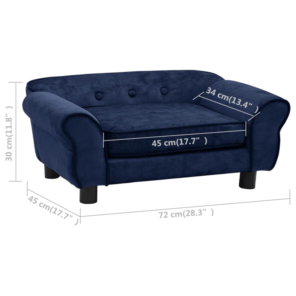 Canapé pour Chien Bleu 72x45x30 cm en Peluche - Stable et Robuste - Lit, Panier, Fauteuil pour Chat et Animaux de Compagnie