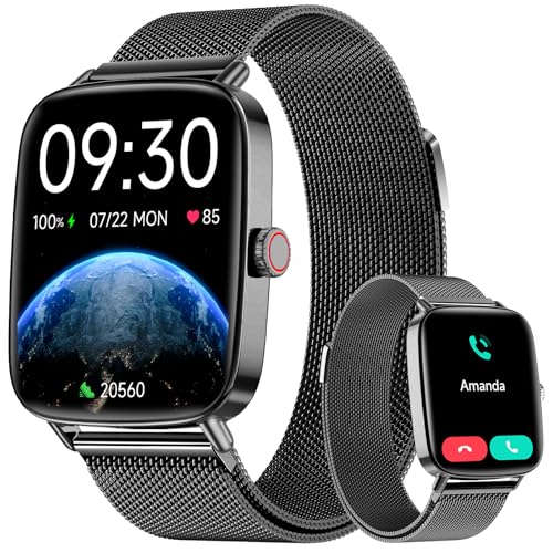 Yoever Reloj Inteligente Mujer Hombre, 1.85 Smartwatch con Llamadas y Whatsapp Notificación, SpO2/Pulsómetro/Sueño/Podómetro, 110 Modos Deporte, IP68 para Android iOS Negro Oscuro