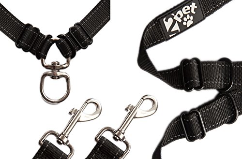 2Pet Double Dog Leash Tangle Free Adjustable Leash Coupler - Ideal Dog Leash For 2 Dogs Extension - Forget About Messy Tangled Walks Of Dogs - Ebony Black #TOP4