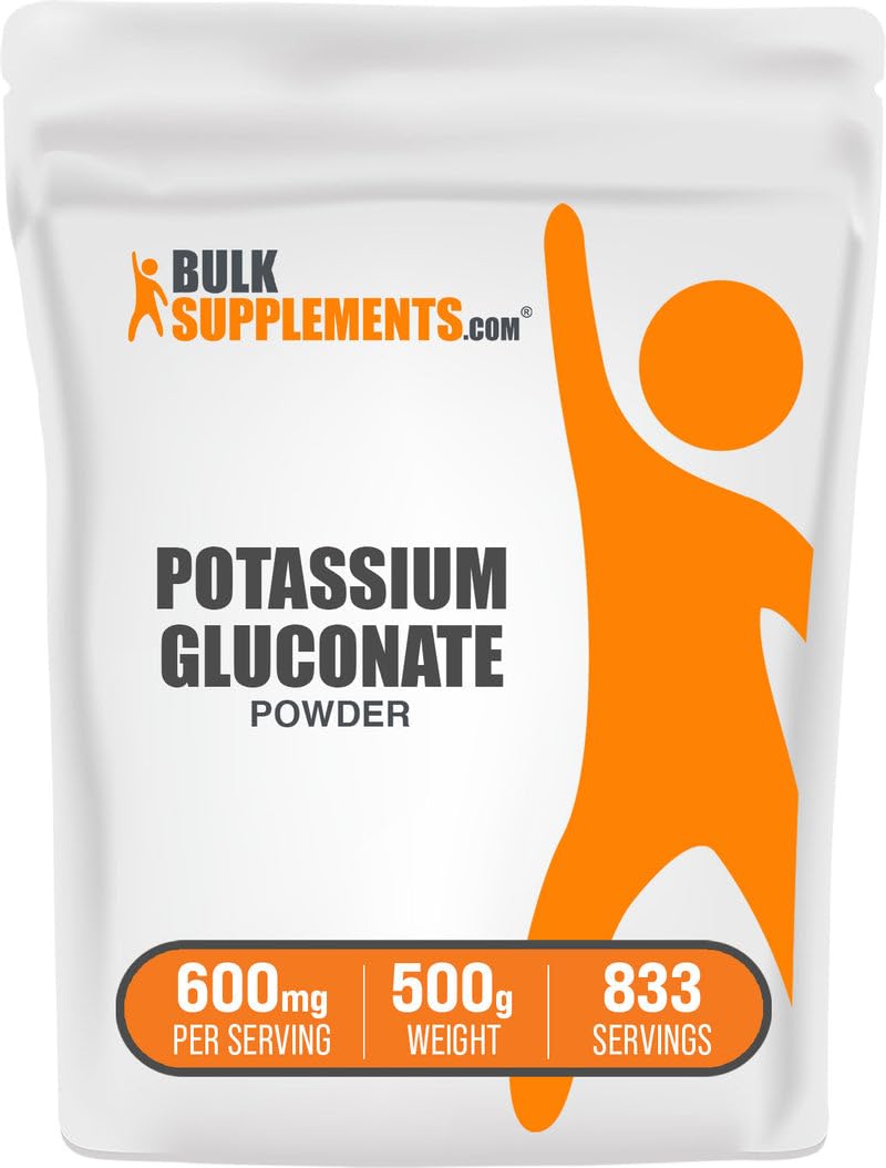 BulkSupplements.com Potassium Gluconate Powder - for Hydration Support, Mineral Supplement, Potassium 99mg - Gluten Free, 600mg per Serving, 500g (1.1 lbs) (Pack of 1)