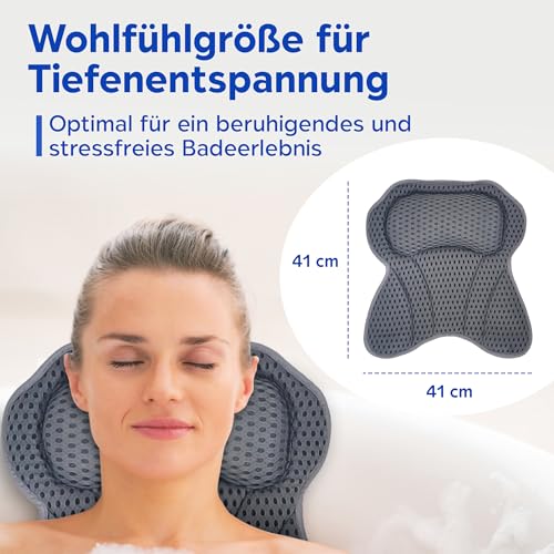 LEODERA Badewannenkissen Grau L - Badekissen für Badewanne - ergonomisches Nackenkissen für die Badewanne - Badekissen mit 6 extra starken Saugnäpfen - Badewannen Zubehör