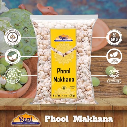 Image of Rani Jumbo Phool Makhana (Fox Nut /Popped Lotus Seed) Plain Raw Uncooked 14oz (400g) ~ All Natural | Vegan | No Colors | Gluten Friendly | NON-GMO | Indian Origin