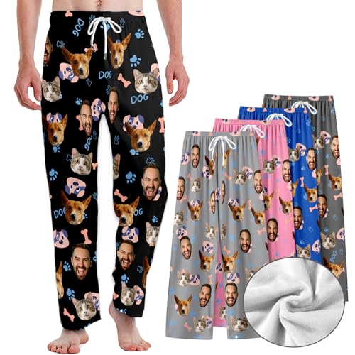 Custom Pajama Pants for Men Women, Personalized Pj Bottoms with Photos, Customized Face Pajama Trousers Christmas Gifts
