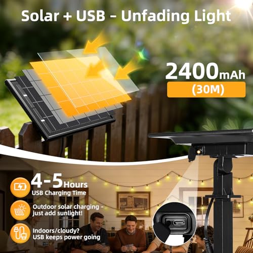 FUANXIEI 100FT Solar Lights Outdoor Waterproof: G40 30M Shatterproof Bulbs Patio Lights - Solar Powered Remote Control 3 Light Modes Dimmable Solar Light - Camping Backyard Garden Deck Outside Yard by FUANXIEI - Image 5