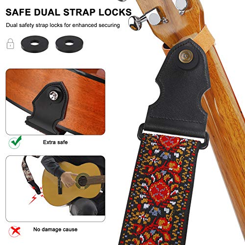 Sangle Guitare, Réglable Sangle de Coton avec Extrémités en Cuir, Vintage Tissage Jacquard Brodée en Motif Fleur, pour… - Les Beatles, Paul McCartney, John Lennon, RIngo Starr, George Harrison Sangle Guitare, Réglable Sangle de Coton avec Extrémités en Cuir, Vintage Tissage Jacquard Brodée en Motif Fleur, pour… – Image 4