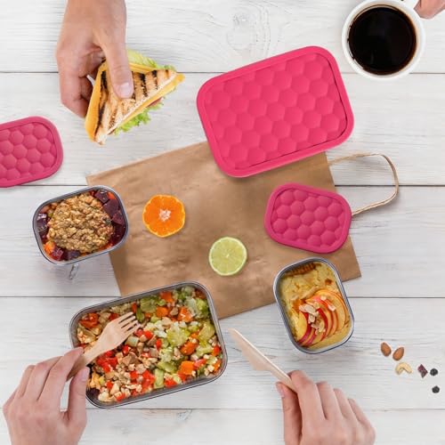 Image of Tanjiae Stainless Steel Lunch Box for Kids | Leak Proof 304 Stainless Steel Snack Containers with Silicone Lids - Perfect Metal Food Containers Set for Kids and Toddlers (25oz+8oz*2)