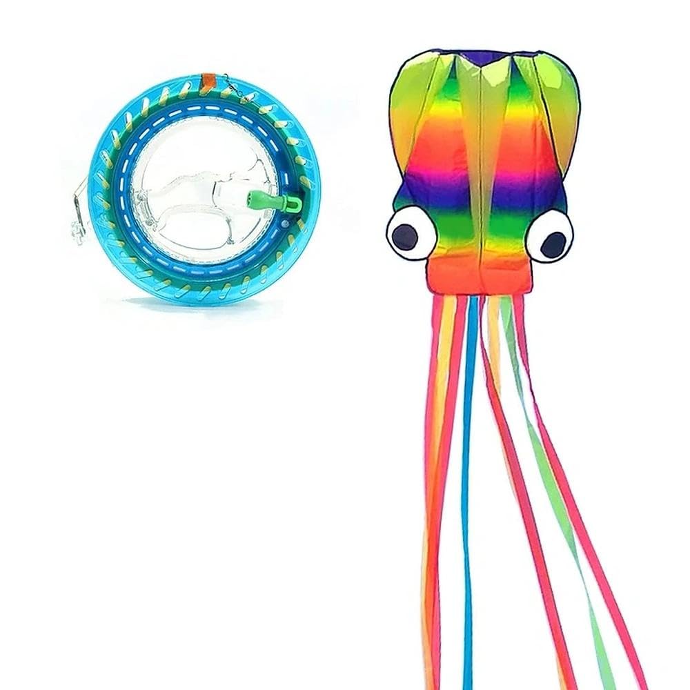 9KM DWLIFE Huge Rainbow Soft Octopus Kite 5M,Large Rainbow Kite with Reel Winder with Long Colorful Tail,Easy to Fly,Suitable for Outdoor Garden Lawn Trips