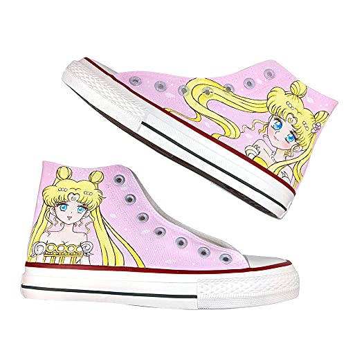 Zapatos pintados a mano para Sailor Moon - Pink Men Women High Top Sneakers