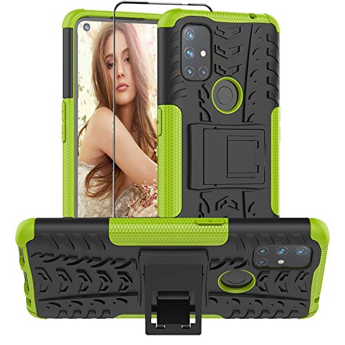 Starhemei for OnePlus Nord N10 5G Case with Tempered Glass Screen Protector, Case for 1+Nord N10 5G, Double Armor with Kickstand Shock-Absorbing Phone Case for Oneplus Nord N10 5G (Green)