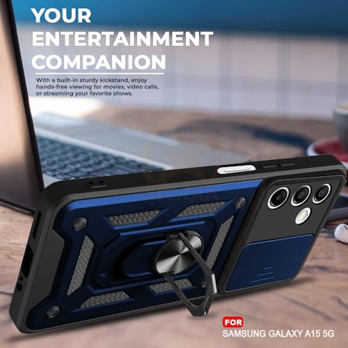Image of Armor Bumper Back Cover Case for Samsung A15 Rotating Camera Cover, Ring Holder & Kickstand | Heavy Duty & 360 Degree Protection Samsung A15 Back Cover (Blue)