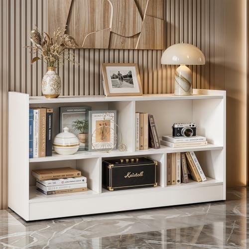 Image of ABOUT SPACE Book Shelf - 5 Compartment Engineered Wood DIY Versatile Book Stand for Home Library, Office Modern Slim Open Display Rack for Bedroom, Living Room (White - L 110 x B 30.5 x H 62.5 cm)