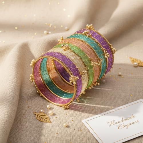 Image of Kashmiri Ghangharoo Glass Bangle Set for Women| Light Weight Bangles | Traditional Transparent Fancy Glass Chudi Set for Wedding, Party.