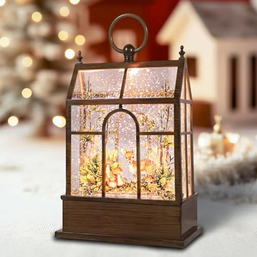 Christmas Snow Globe Lantern Greenhouse Water Glittering Globe with Little