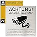 Produktbild Hinweisschild "Achtung! Videoüberwachung!", 2 Stück, 15 x 15 cm, gebürstetes Aluminium Schild mit Bohrlöchern, Warnschild für Innen- und Außenbereich mit DSGVO Hinweis, Video Kamera Überwachung Schild