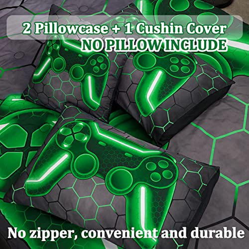 Tasselily Game Console Twin Comforter Set For Boys Girls, Green Honeycomb Gaming 6 Piece Bed In A Bag Teen Kids Bedding Sets With Sheets #TOP4