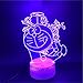 Doraemon 3D lámpara óptica ilusión noche luz USB alimentado 16 colores intermitente...