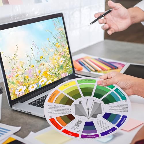Image of Creative Color Wheels for the Artist, Paint Mixing Guide for Artists Quilters and Makeup Blending, Portable Color Matching Spinner for Watercolor Learning Art Class Teaching (5.5 inch & 9 inch 2pcs)