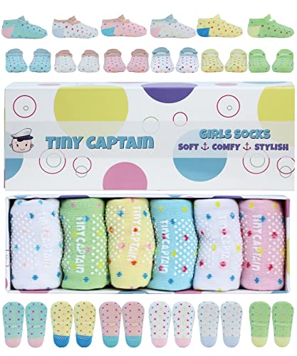 Tiny Captain Baby Toddler Girls Grip Socks 0-12, 1-3, 3-5 Year Old Anti Slip w/Strap Socks Girl 0-5 Yr Old Gift (as1, age, 1_year, 3_years, MultiColor Rainbow)
