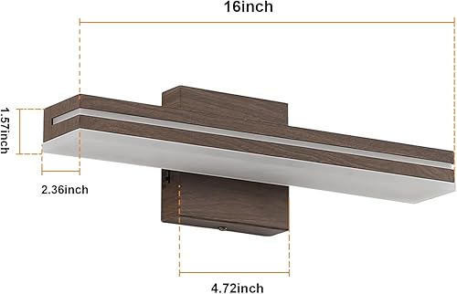 Miniatura 5 de SineRise Lámparas LED modernas para tocador de baño (16 pulgadas, 3000 K4000 K6000 K, regulables), pintadas en madera marrón, modernas lámparas de