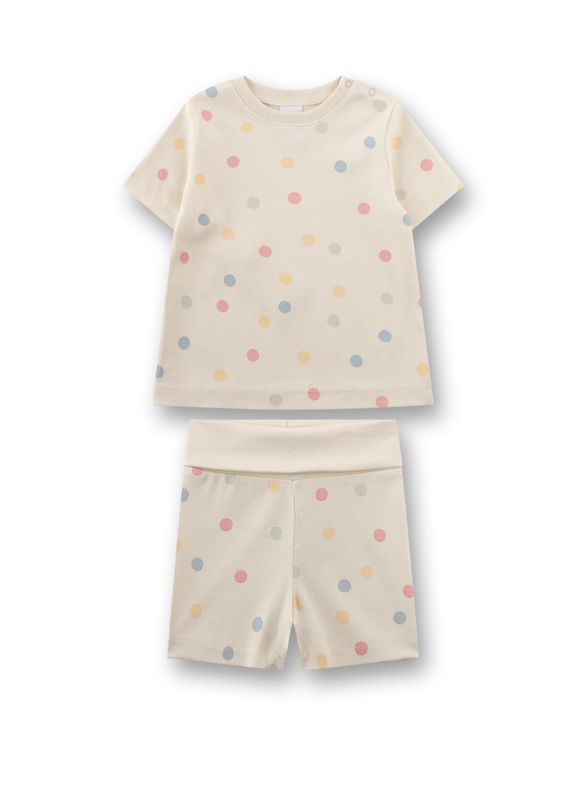 Sanetta Mädchen-Schlafanzug kurz beige Bunte Dots | Nachhaltiger und bequemer kurzer Schlafanzug aus 100% Bio-Baumwolle für Mädchen.