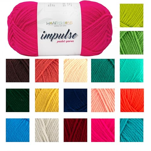 Image of WOAFashions Impulse Hand Knitting & Crochet Yarn, Premium Acrylic, 4 : Medium (Poppy Fuchsia) (4x100gms / 14.1oz)