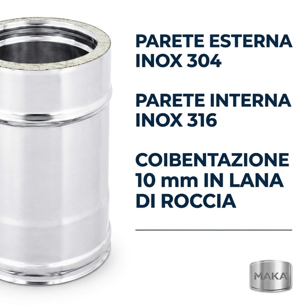 Maka Modulo Lineare 250 mm Canna Fumaria Doppia Parete Inox Ø 80 mm