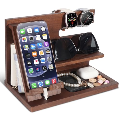ELEVAT Geschenke für Männer Weihnachten Holz Telefon Dockingstation Schreibtisch Organizer Vatergeschenke Jahrestag Geburtstag Geschenke für Ihn Weihnachtsgeschenke für Männer Nachttisch Schlüssel