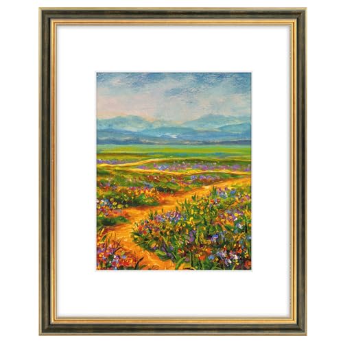 Image of Golden State Art,16x20 Ornate Picture Frame Holds 11x14 Photo,Black Gold | Includes plexiglass front,white mat,build-in hangers and buttons.Displays 11x14 photo on wall