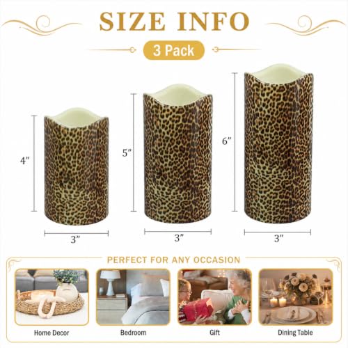Image of Leopard Print Flameless LED Pillar Candles with Remote 3 Pack