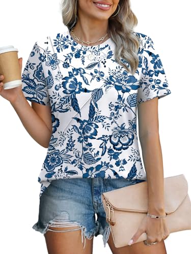 Image of XIEERDUO Womens Summer Tops 2026 Pleated Round Neck Short Sleeve Shirts Business Casual