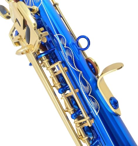 Image of Straight Soprano Saxophone Bb B Flat Sax with Case, Mouthpiece,Reeds & Accessories Brass Woodwind Instrument for Beginners,Adults & Advanced Players Blue