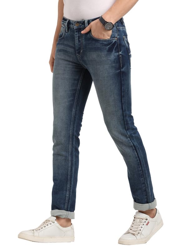 Image of Turtle Men Cotton Stretch Solid Narrow Fit Blue Jeans||Men's Jeans||Men's Denim||Stretchable Jeans
