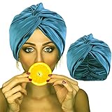 New Silk Sleeping Cap for Women Hair Care Hair Cap, Imitation Silk Night Hair Bonnet for Sleeping, Double Layer Silky Head Scarf Hat for Sleep with Elastic Band (Peacock Blue)