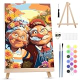MXJSUA Couple Âgé Peinture Numero Enfant Adulte avec Cadre, Numéro d'art avec Pinceaux, Loisirs Créatifs Adultes, Activité Manuelle Adulte, 20x30cm