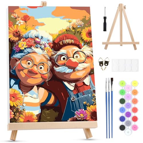 MXJSUA Elderly Couple Paint-by-Number Kit on Canvas